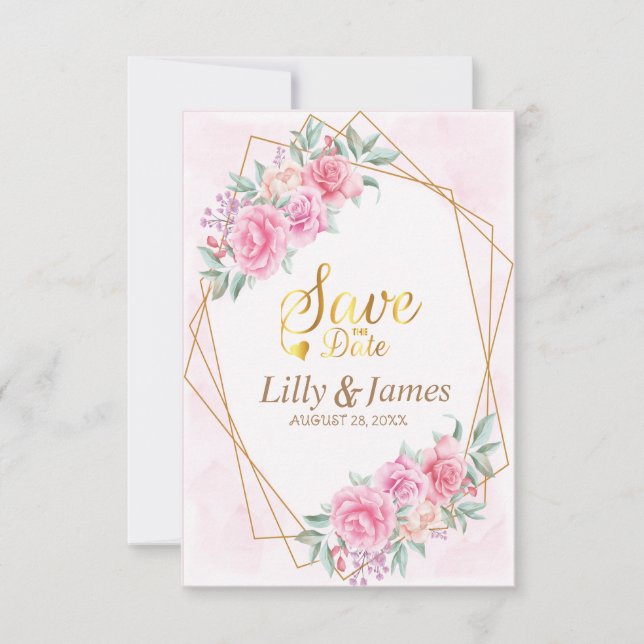 Save The Date Mariage Rose Floral (Devant)