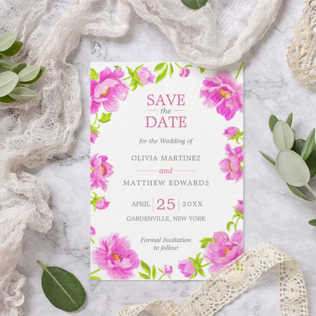 Save The Date Mariage rose floral en argent Enregistrer la date (Créateur téléchargé)
