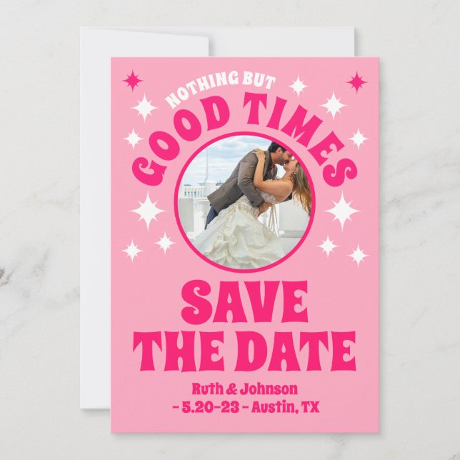 Save The Date Mariage Rose Groovy Bonnes Fois (Devant)
