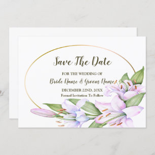 Save The Date Mariage Rose Lily Fleurs Or Frame Belle