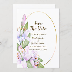 Save The Date Mariage Rose Lily Fleurs Or Frame Belle