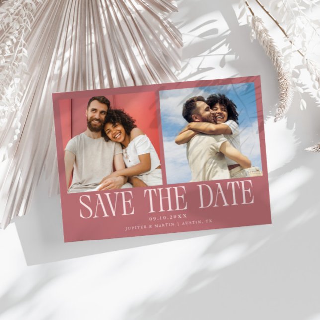 Save The Date Mariage Rose Moderne à 2 Photos (Créateur téléchargé)