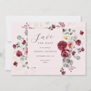 Save The Date Mariage rose pâle et bordeaux