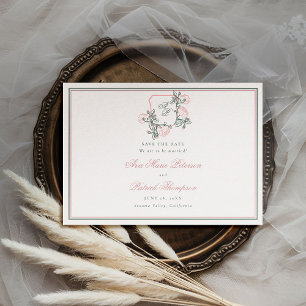 Save The Date Mariage Rose Préclassique au motif de roses sauvag