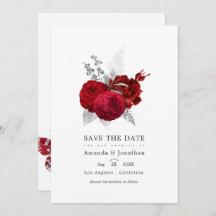 Save The Date Mariage Rose Vintage rouge et argent Photo