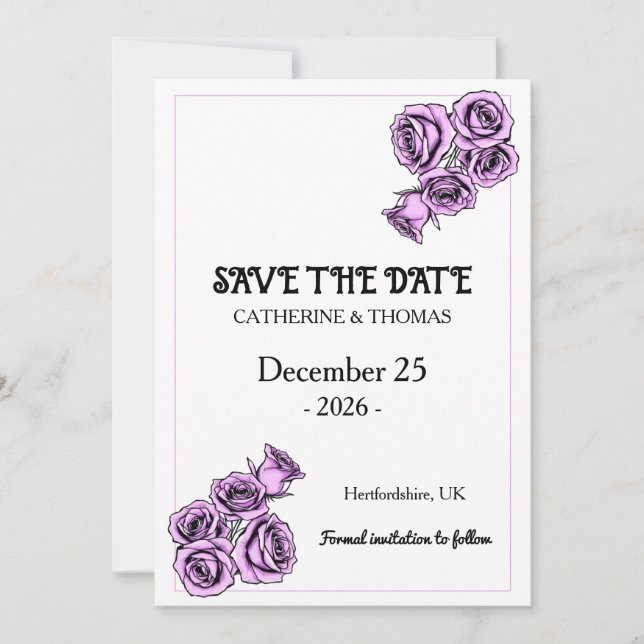 Save The Date Mariage Rose Violette Mystique (Devant)
