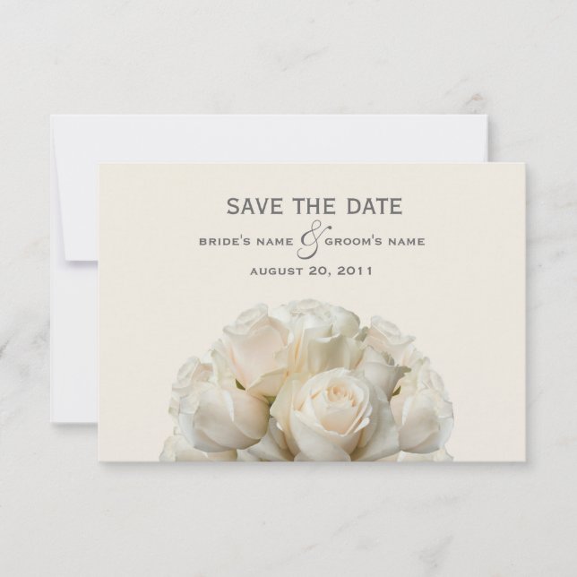 Save The Date Mariage Roses Blanches Enregistrer La Date (Devant)