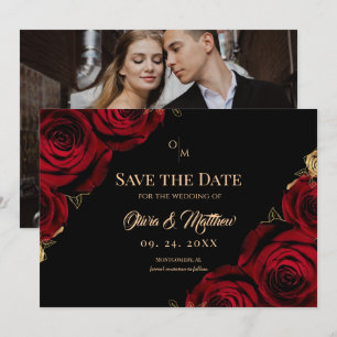 Save The Date Mariage Roses de Bourgogne Noir et rouge