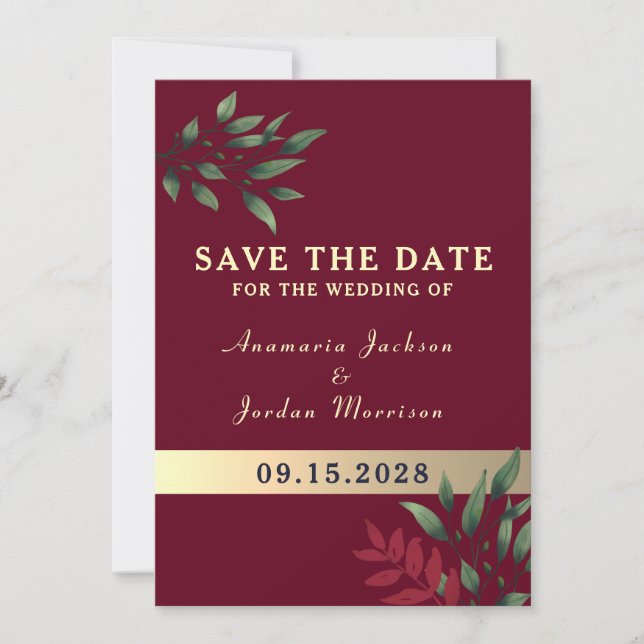 Save The Date Mariage Rouge Bourgogne (Devant)