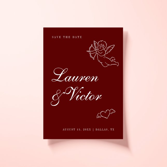 Save The Date Mariage rouge Burgundy, épais, tiré à la main (Créateur téléchargé)