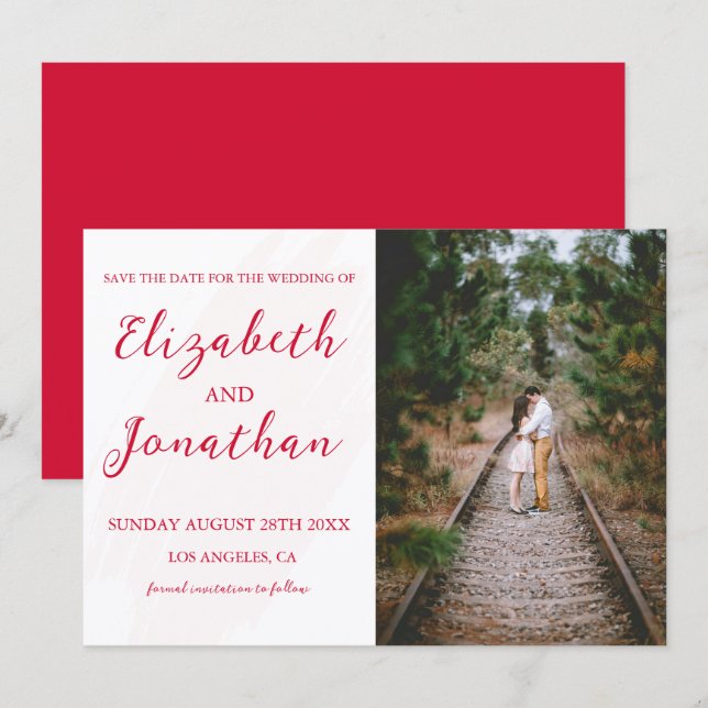Save The Date Mariage Rouge Cerise (Devant / Derrière)
