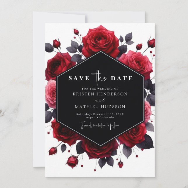 Save The Date Mariage rouge Crimson rustique minimal (Devant)