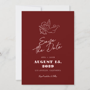 Save The Date Mariage Rouge Cupidon Chérubin Vintage Manuscrit