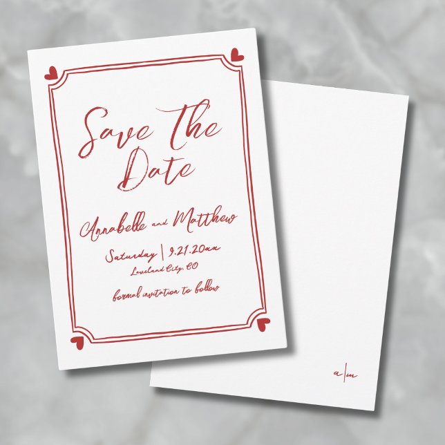 Save The Date Mariage Rouge Dessiné À La Main Enregistrer La Dat (Hand Drawn Red Wedding Save The Date)