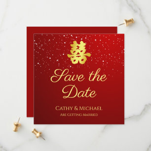 Save The Date Mariage rouge flocon de neige double bonheur
