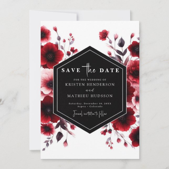 Save The Date Mariage rouge Romance (Devant)