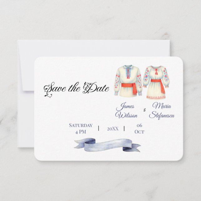 Save The Date Mariage roumain rustique Costumes folkloriques tra (Devant)