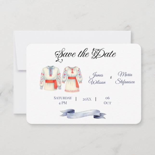 Save The Date Mariage roumain rustique Costumes folkloriques tra (Devant)