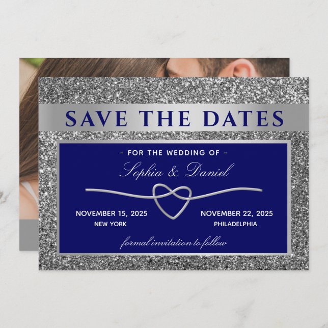 Save The Date Mariage Royal Bleu Enregistrer La Date (Devant / Derrière)