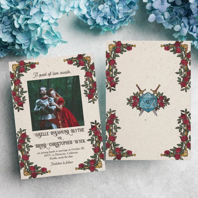 Save The Date Mariage RPG sur le thème des roses rouges Monogram (Créateur téléchargé)