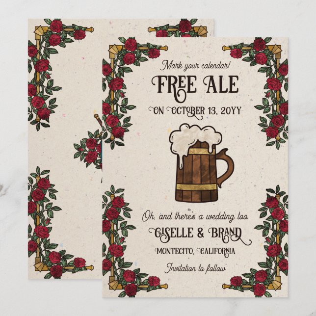 Save The Date Mariage RPG Thème Ale Rouge Gratuit (Devant / Derrière)