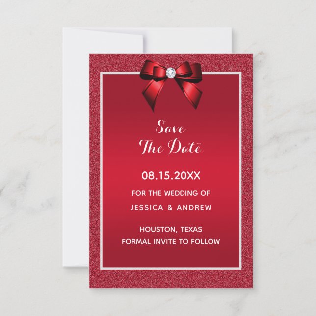 Save The Date Mariage Rubis Rouge et Bijou Élégant (Devant)