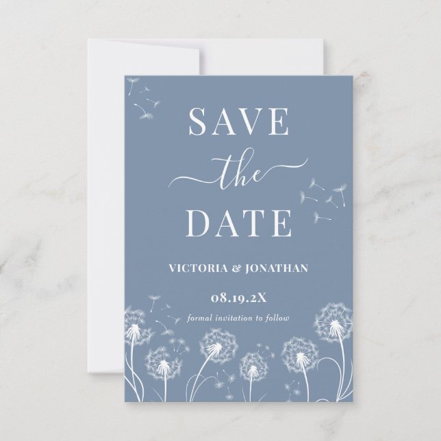 Save The Date Mariage rustique à fleur sauvage bleu poussiéreux (Devant)
