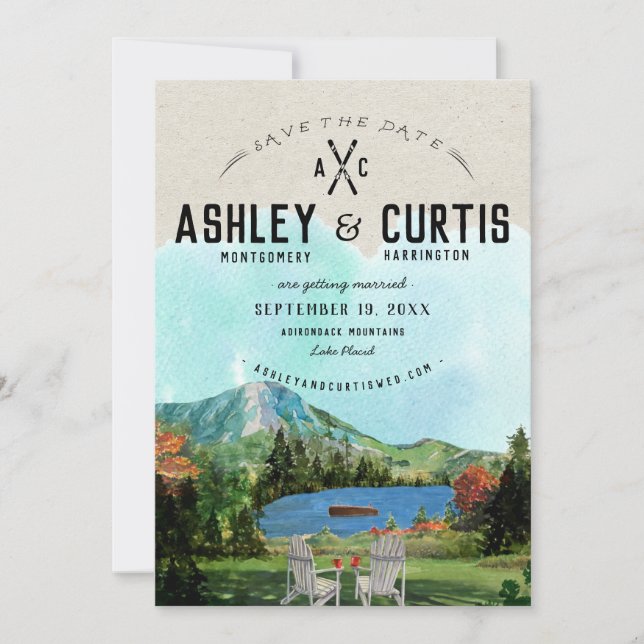 Save The Date Mariage Rustique à Lake Placid | Enregistrez la da (Devant)