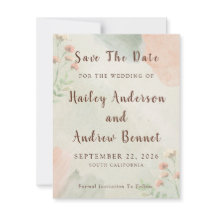 Mariage rustique aquarelle pêche et vert
