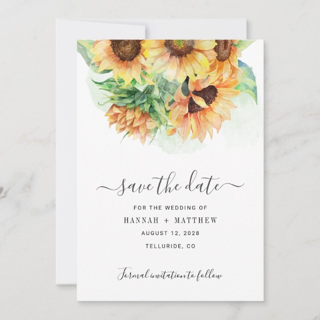 Save The Date Mariage rustique au blush aquarelle tournesol (Devant)