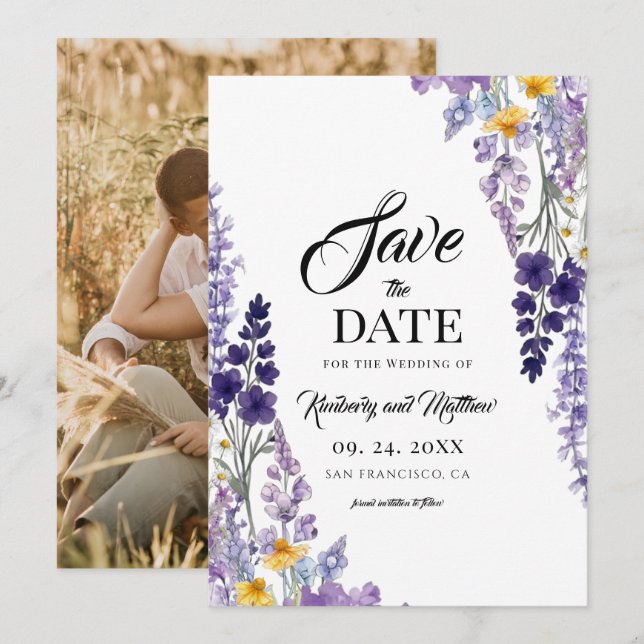 Save The Date Mariage rustique aux fleurs sauvages élégantes (Devant / Derrière)