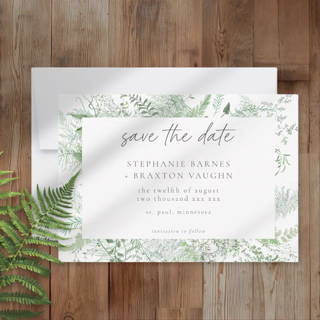 Save The Date Mariage rustique aux fougères et verdure à l'aquar (Créateur téléchargé)