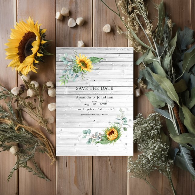 Save The Date Mariage Rustique Bohème Photo Tournesol Eucalyptus (Rustic Boho Wedding)