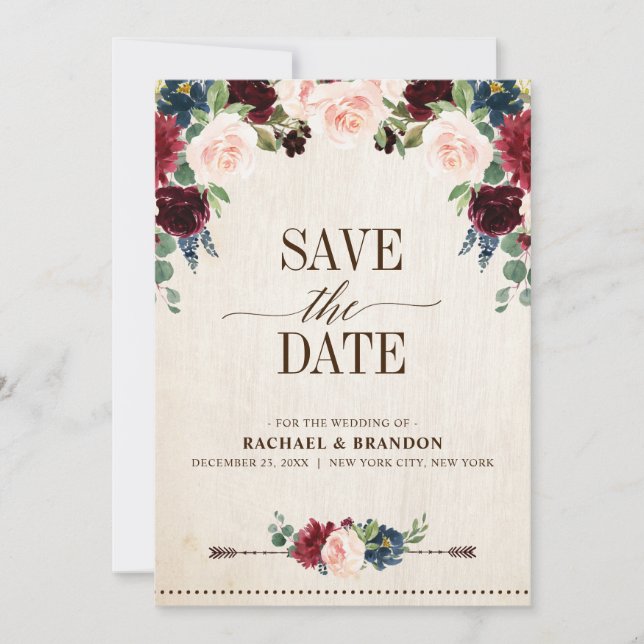Save The Date Mariage rustique boho campagne avec fleurs de mari (Devant)