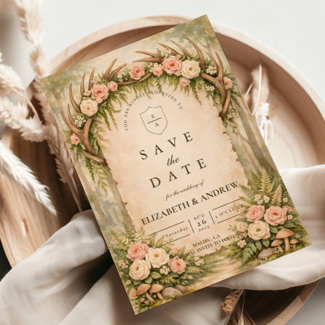 Save The Date Mariage Rustique Botanique de Bois de Cerf (Créateur téléchargé)