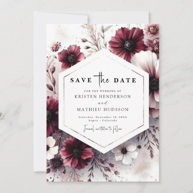 Save The Date Mariage Rustique Bourgogne personnalisé (Devant)