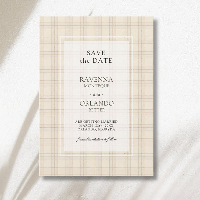 Save The Date Mariage rustique carreaux marron classique Cappucc (Créateur téléchargé)