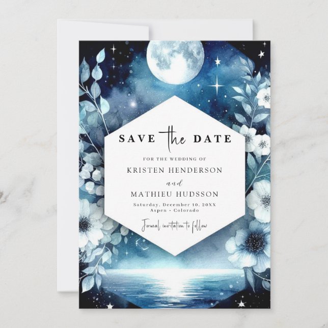 Save The Date Mariage rustique chic au clair de lune (Devant)