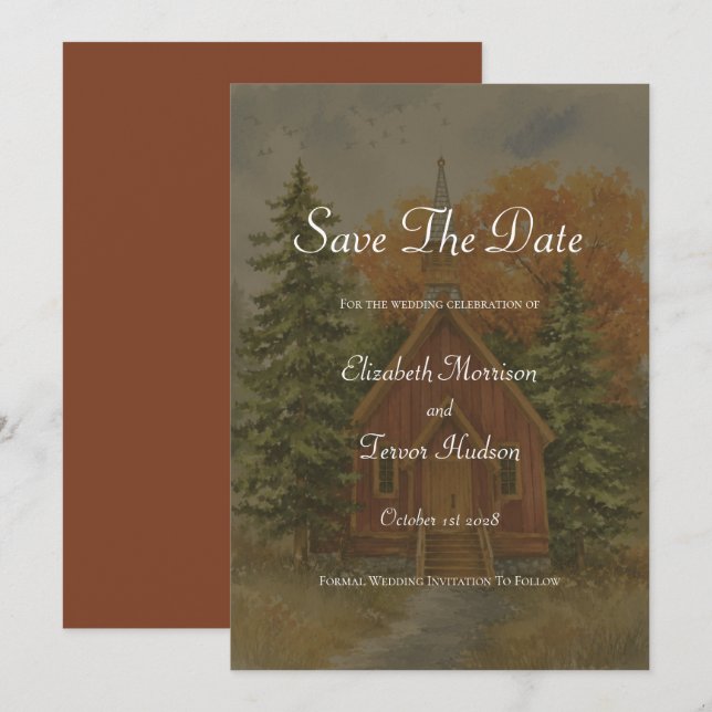 Save The Date Mariage rustique d'automne au Parc national de Yos (Devant / Derrière)