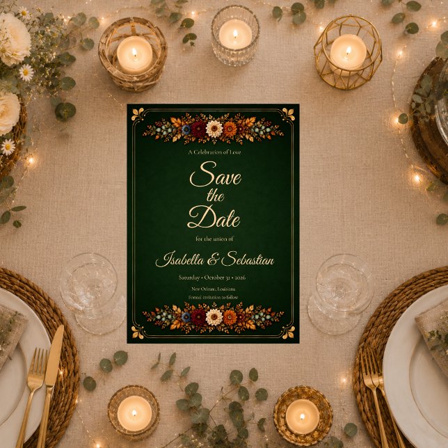 Save The Date Mariage rustique d'automne en vert forêt (Créateur téléchargé)