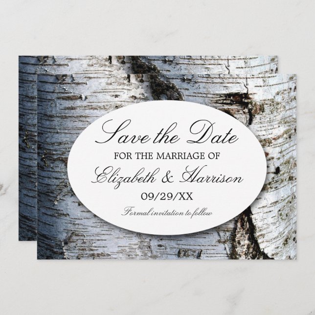 Save The Date Mariage rustique de Birch Tree (Devant / Derrière)