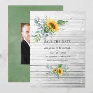 Save The Date Mariage rustique de campagne bohème avec tournesol