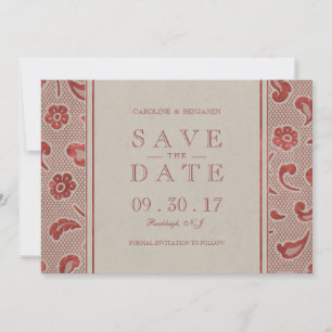 Save The Date Mariage rustique de dentelle rouge Kraft enregistr