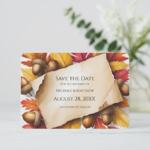 Save The Date Mariage rustique de feuilles d'automne et de gland