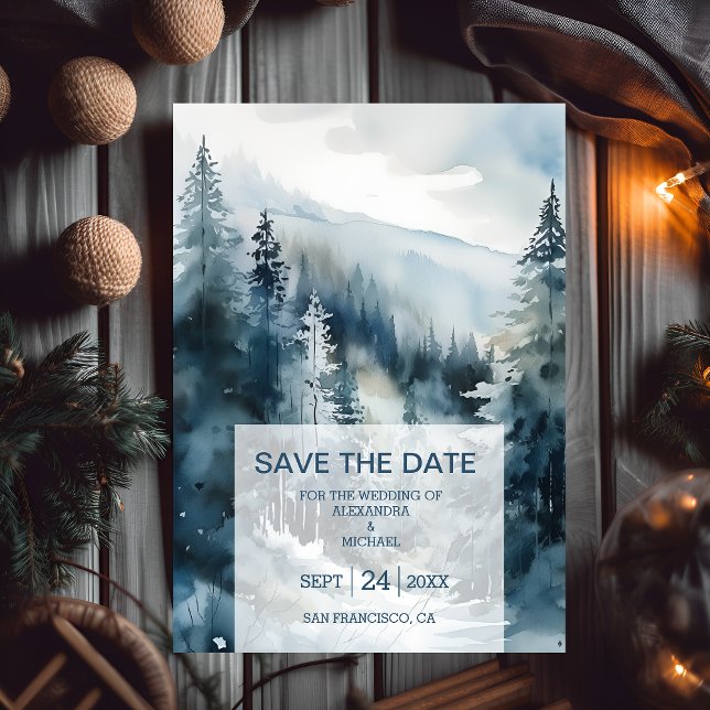 Save The Date Mariage rustique de l'arbre de pin aquarelle (Créateur téléchargé)
