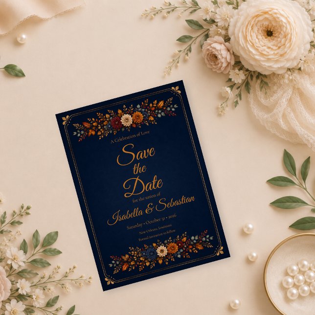 Save The Date Mariage rustique de l'automne en bleu marine (Créateur téléchargé)