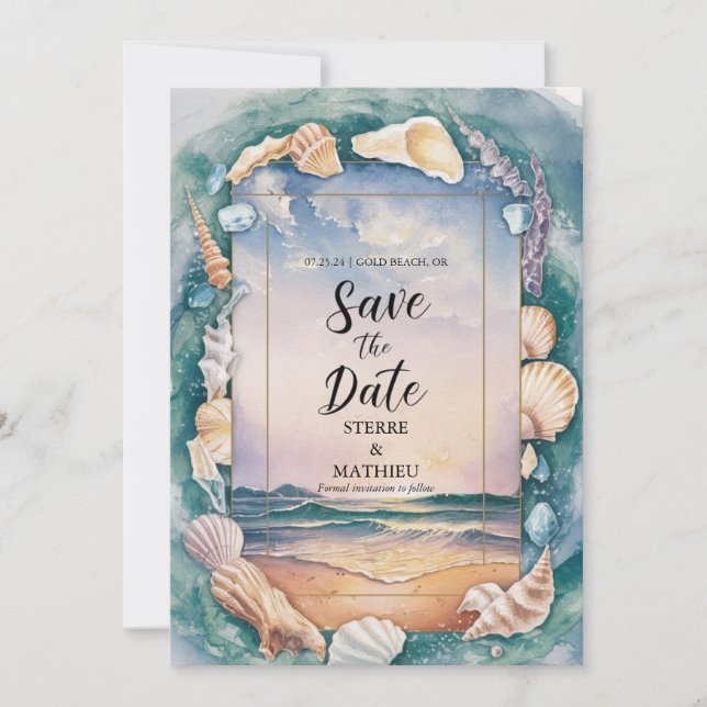 Save The Date Mariage rustique de plage de sable (Devant)