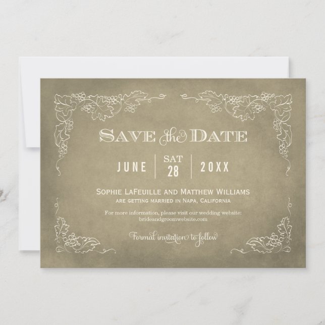 Save The Date Mariage rustique de vigne de cépage d'or de Champa (Devant)