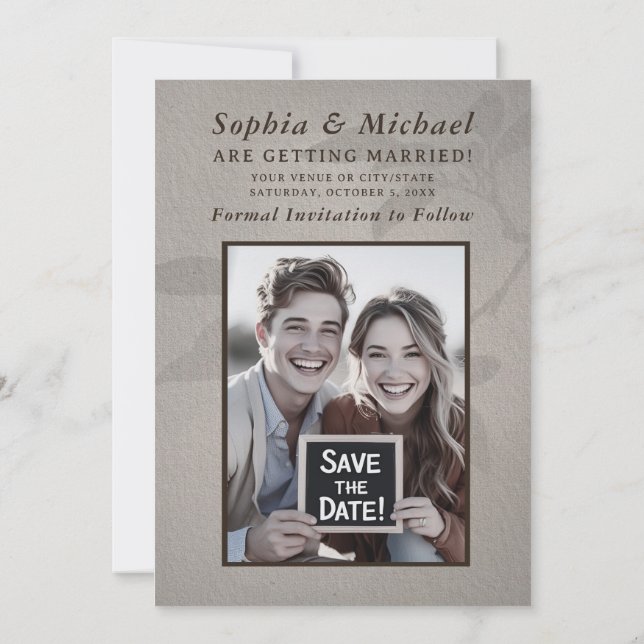 Save The Date Mariage rustique décontracté, photo de sauvegarde  (Dos)