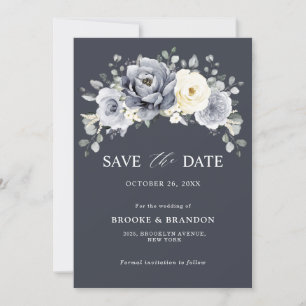 Save The Date Mariage rustique d'hiver gris argenté floral ivoir